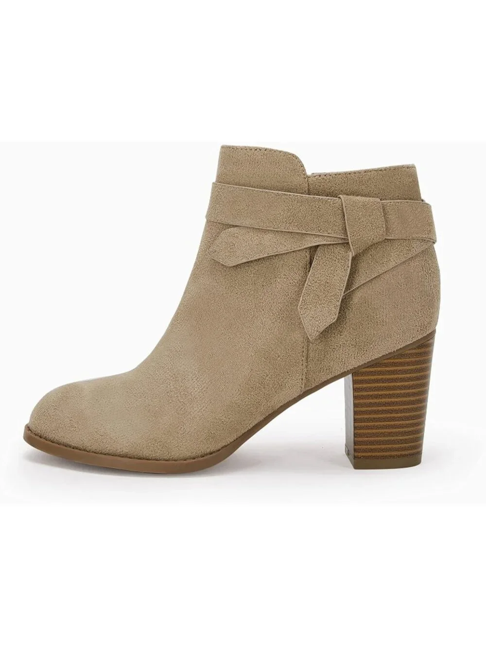 Women's Khaki Tie Knot Closed Toe Stacked Heel Chelsea Pump Ankle Boots